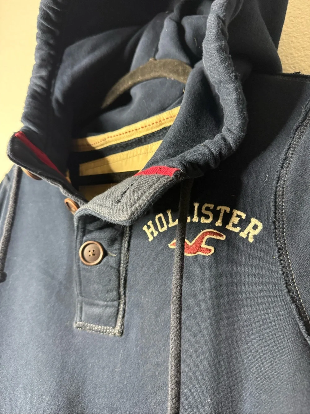 Hollister Navy Button-Neck Hoodie Y2K Oversized Small